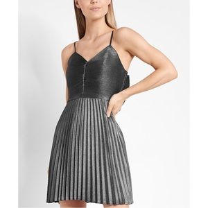 EXPRESS Metallic Pleated Bow Back Mini Dress